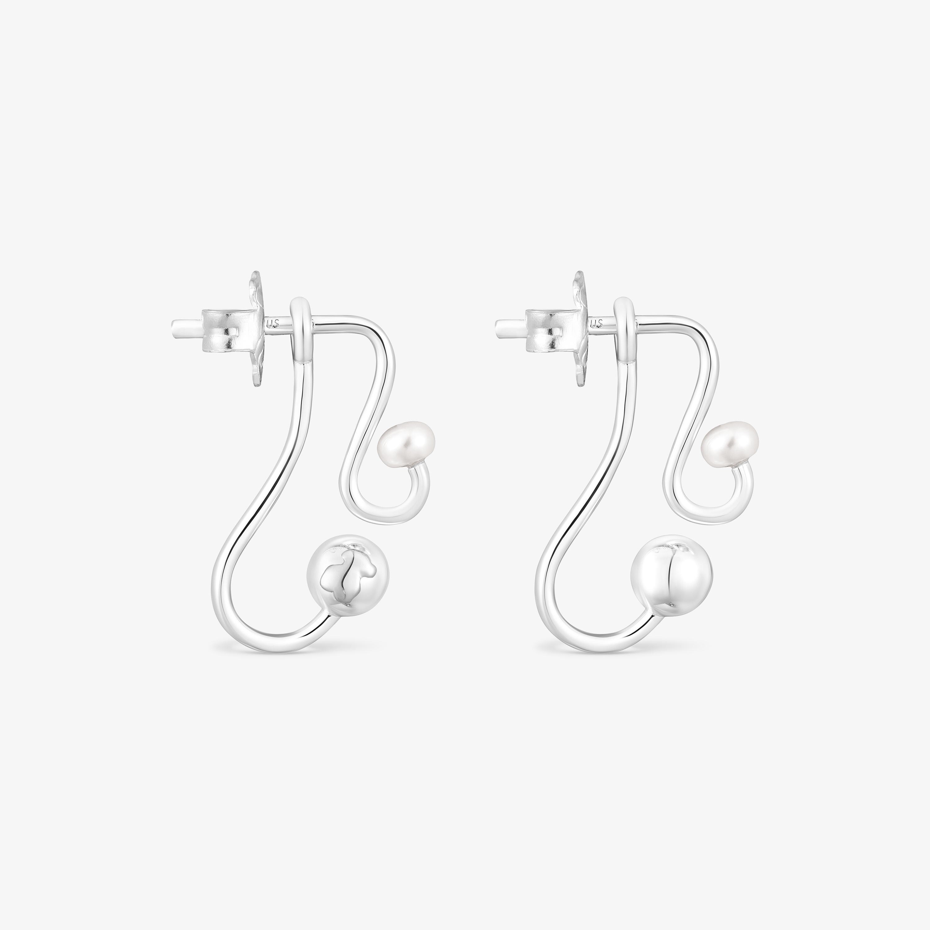 Silver Tsuri Two-piece earrings with cultured pearls