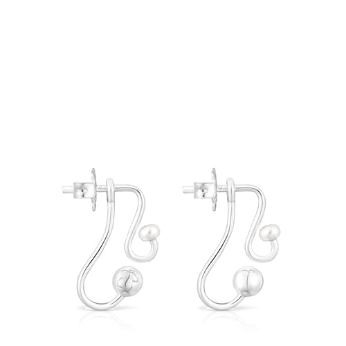 Silver Tsuri Two-piece earrings with cultured pearls