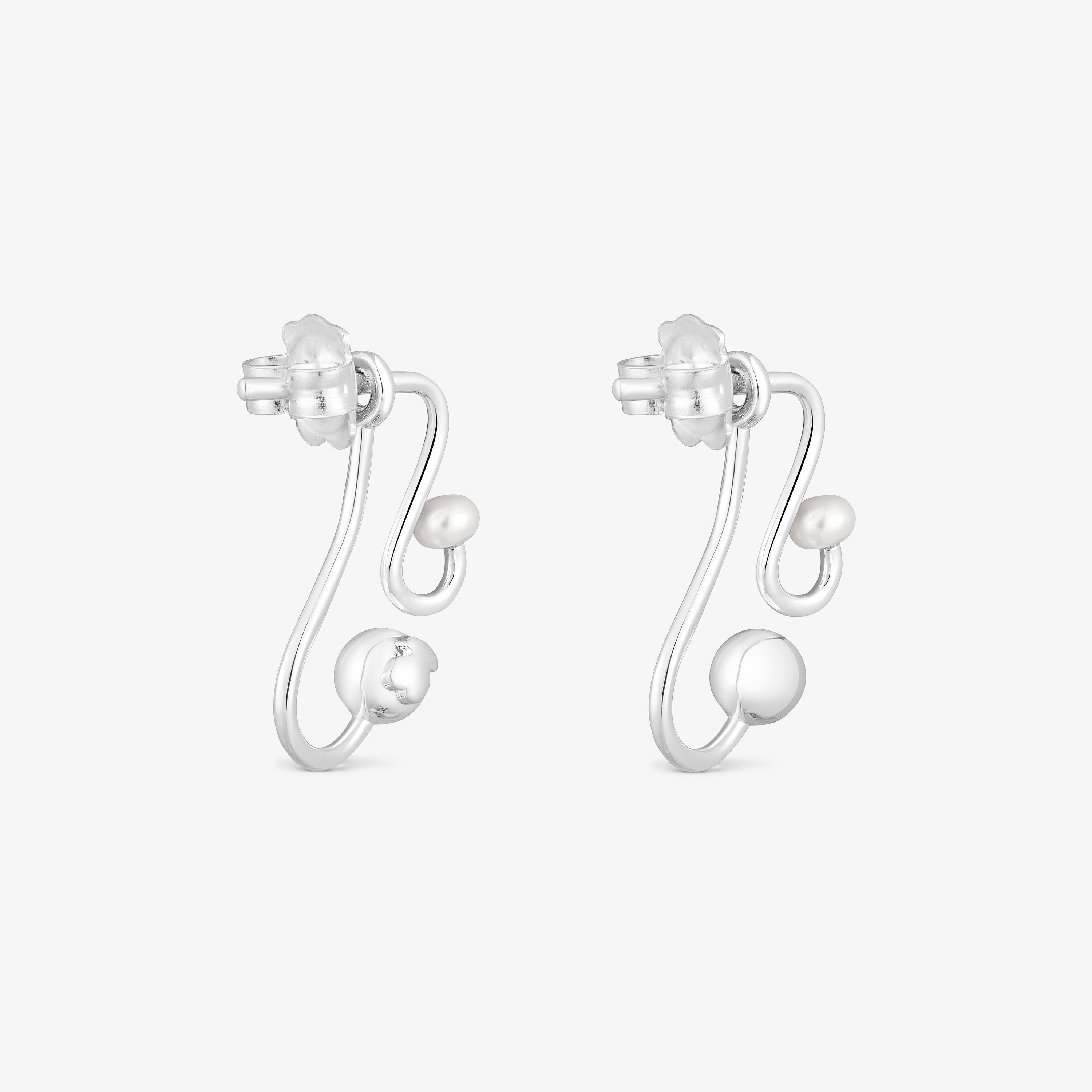 Silver Tsuri Two-piece earrings with cultured pearls