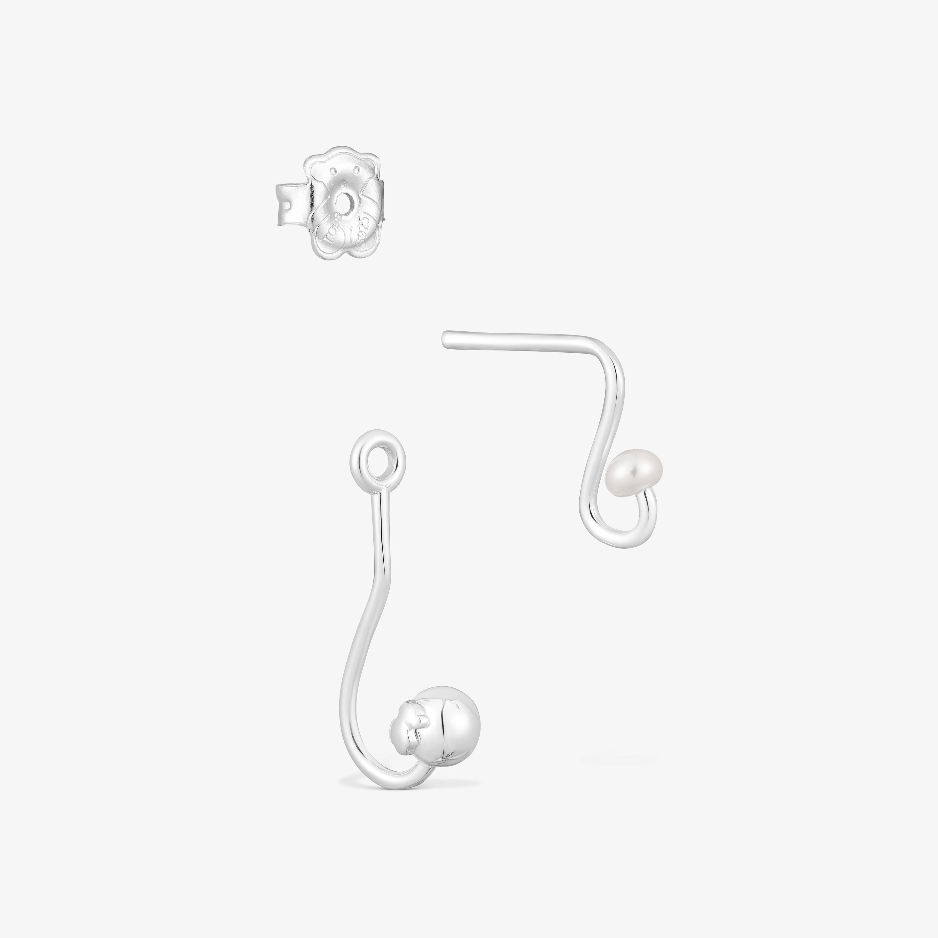 Silver Tsuri Two-piece earrings with cultured pearls