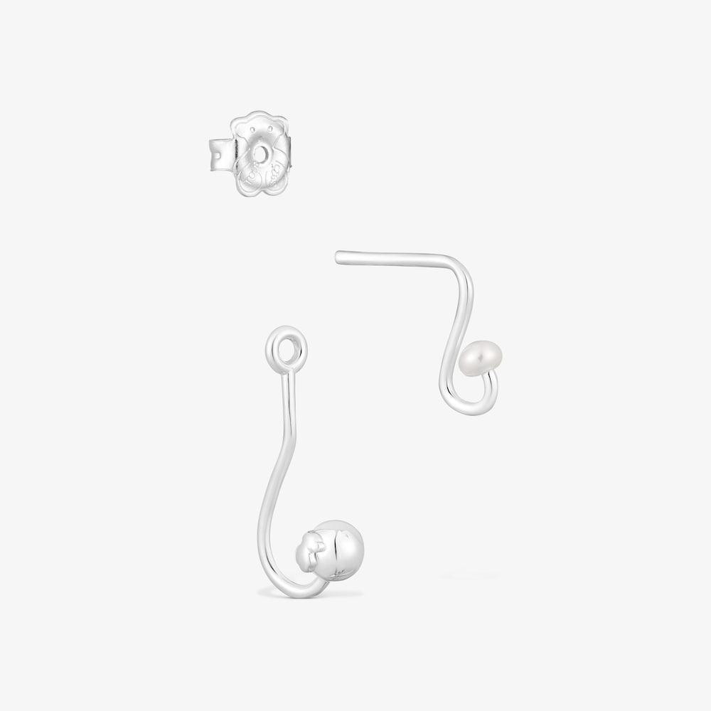 Dwuelementowe kolczyki Tsuri ze srebra, z motywem misia i perłami hodowanymi