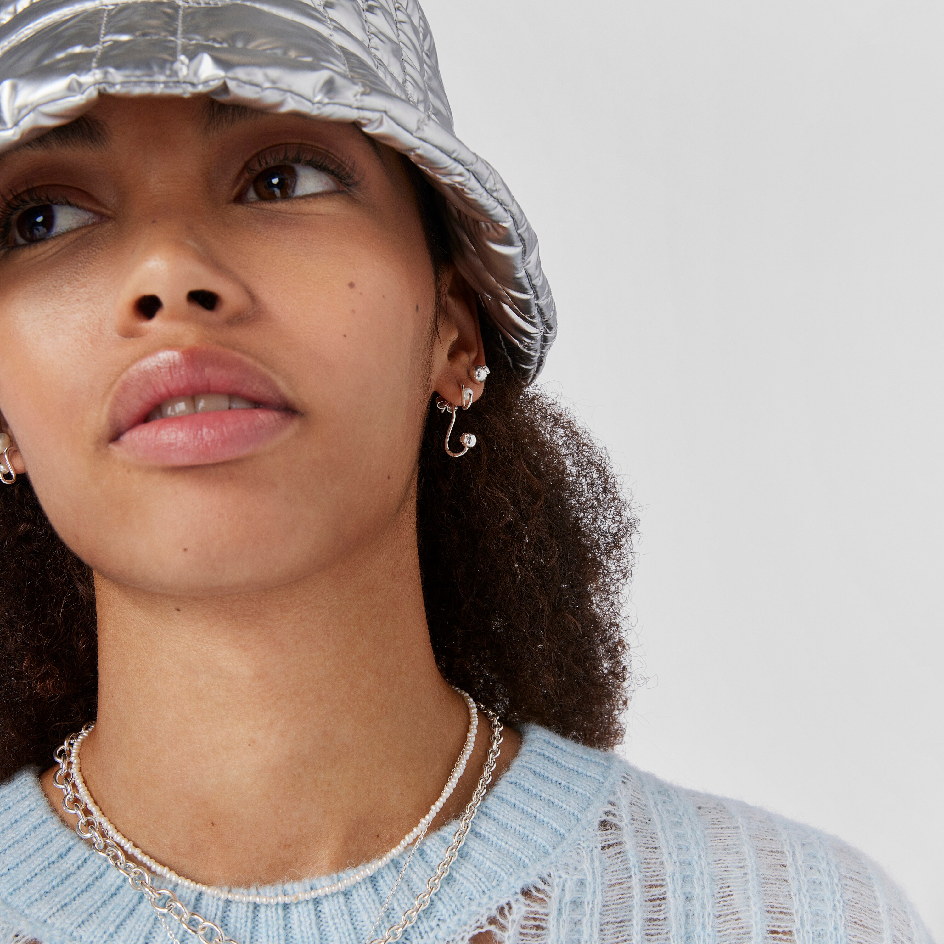 Silver Tsuri Two-piece earrings with cultured pearls