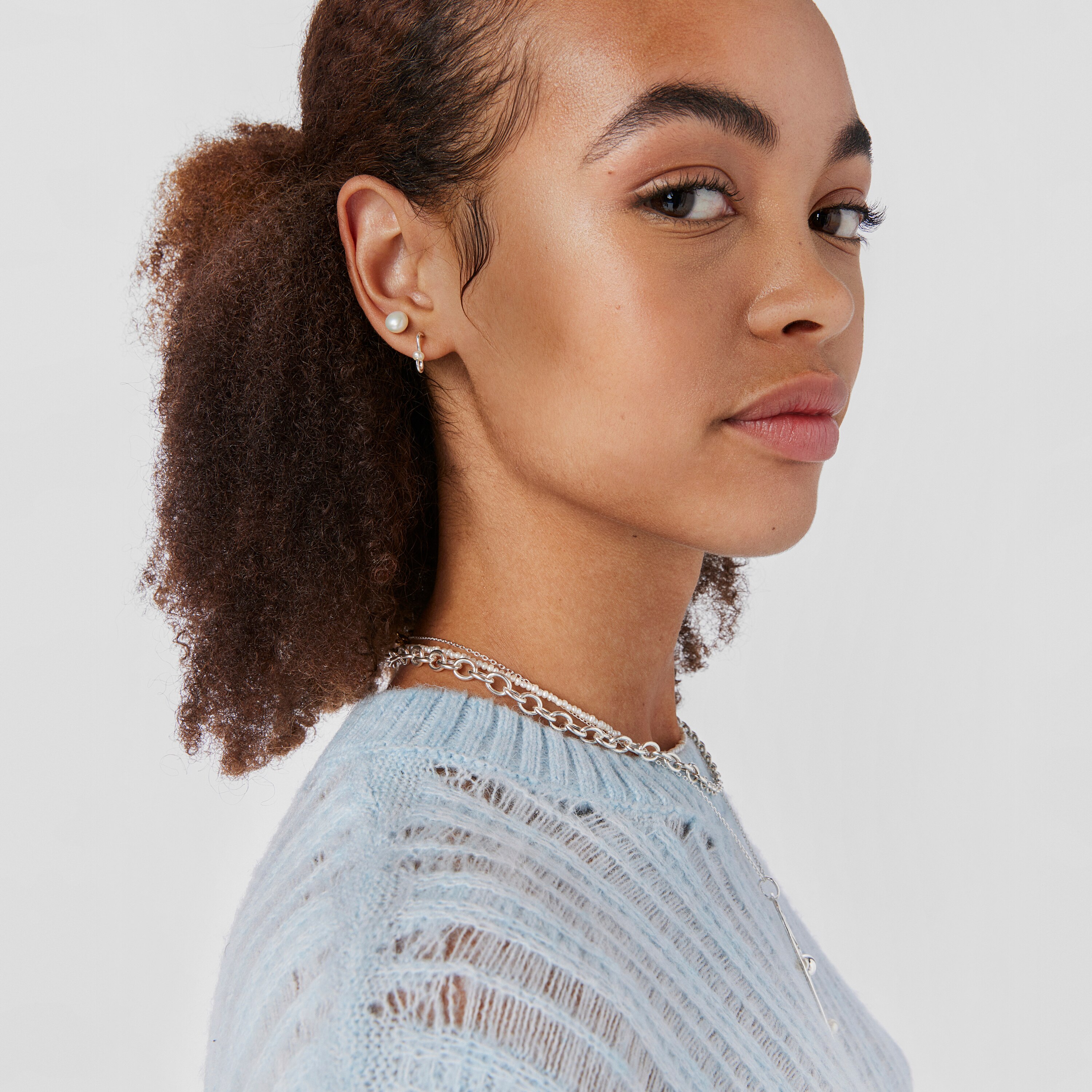 Silver Tsuri Two-piece earrings with cultured pearls