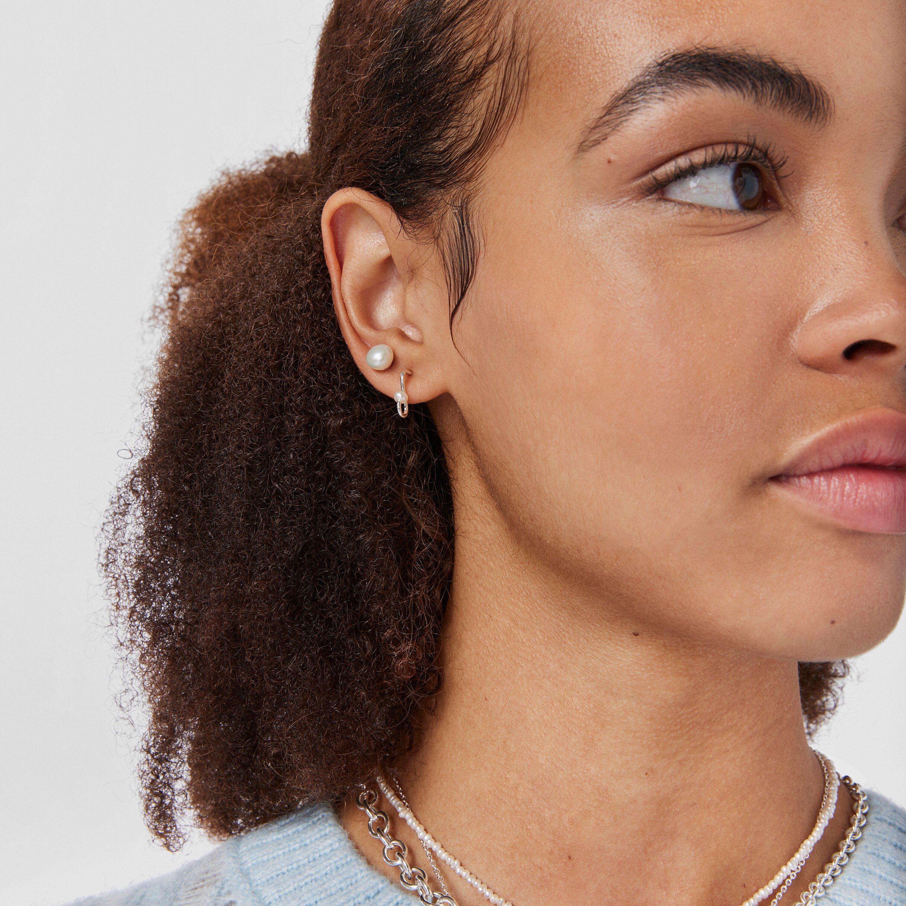 Silver Tsuri Two-piece earrings with cultured pearls