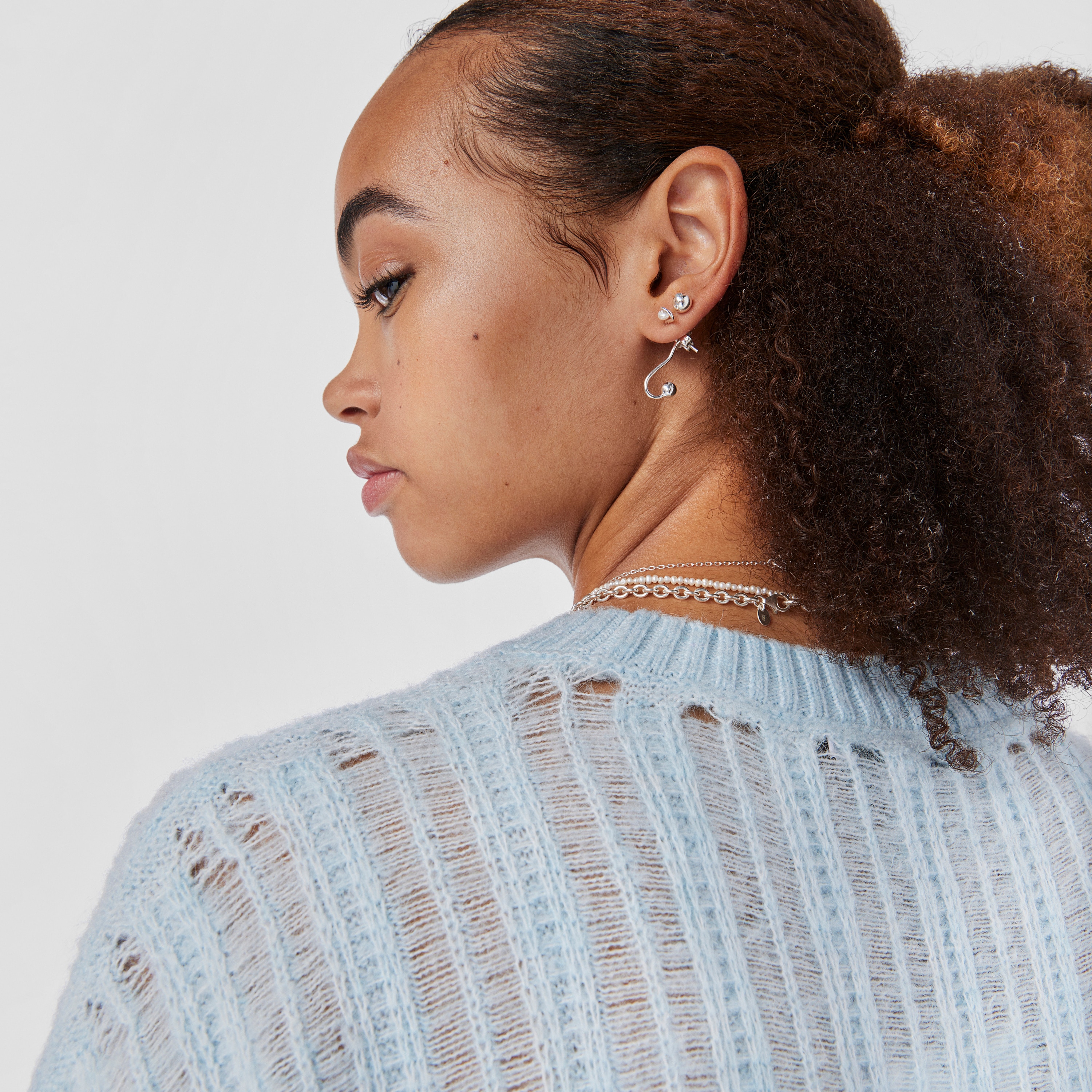 Silver Tsuri Two-piece earrings with cultured pearls