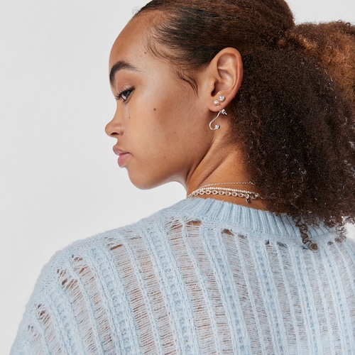 Silver Tsuri Two-piece earrings with cultured pearls