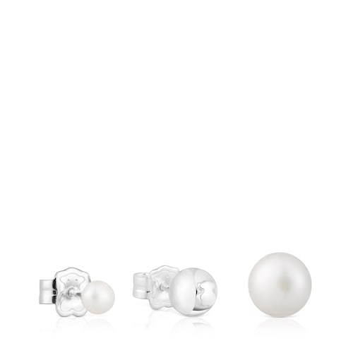 Set of three silver Tsuri Earrings with cultured pearls