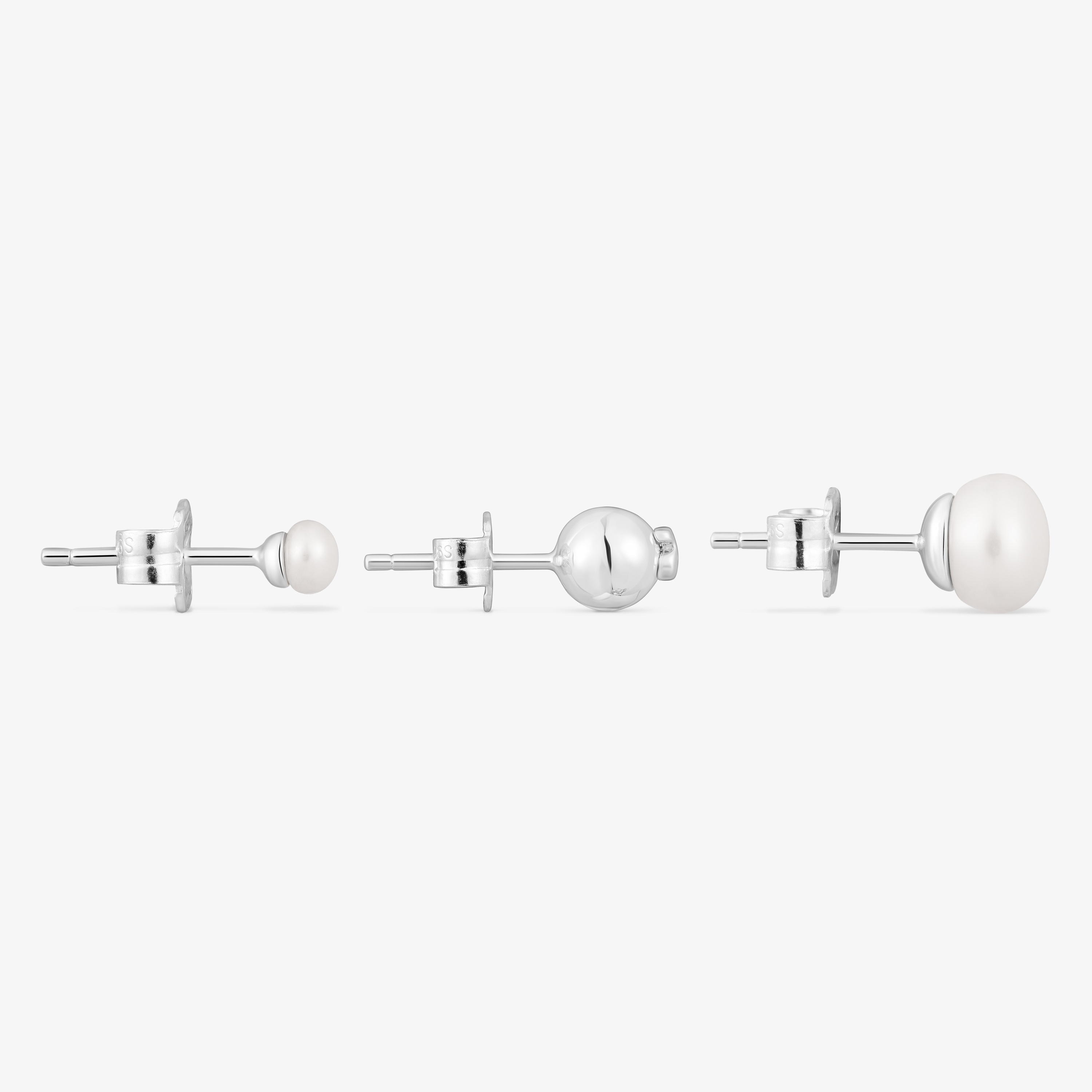 Set of three silver Tsuri Earrings with cultured pearls