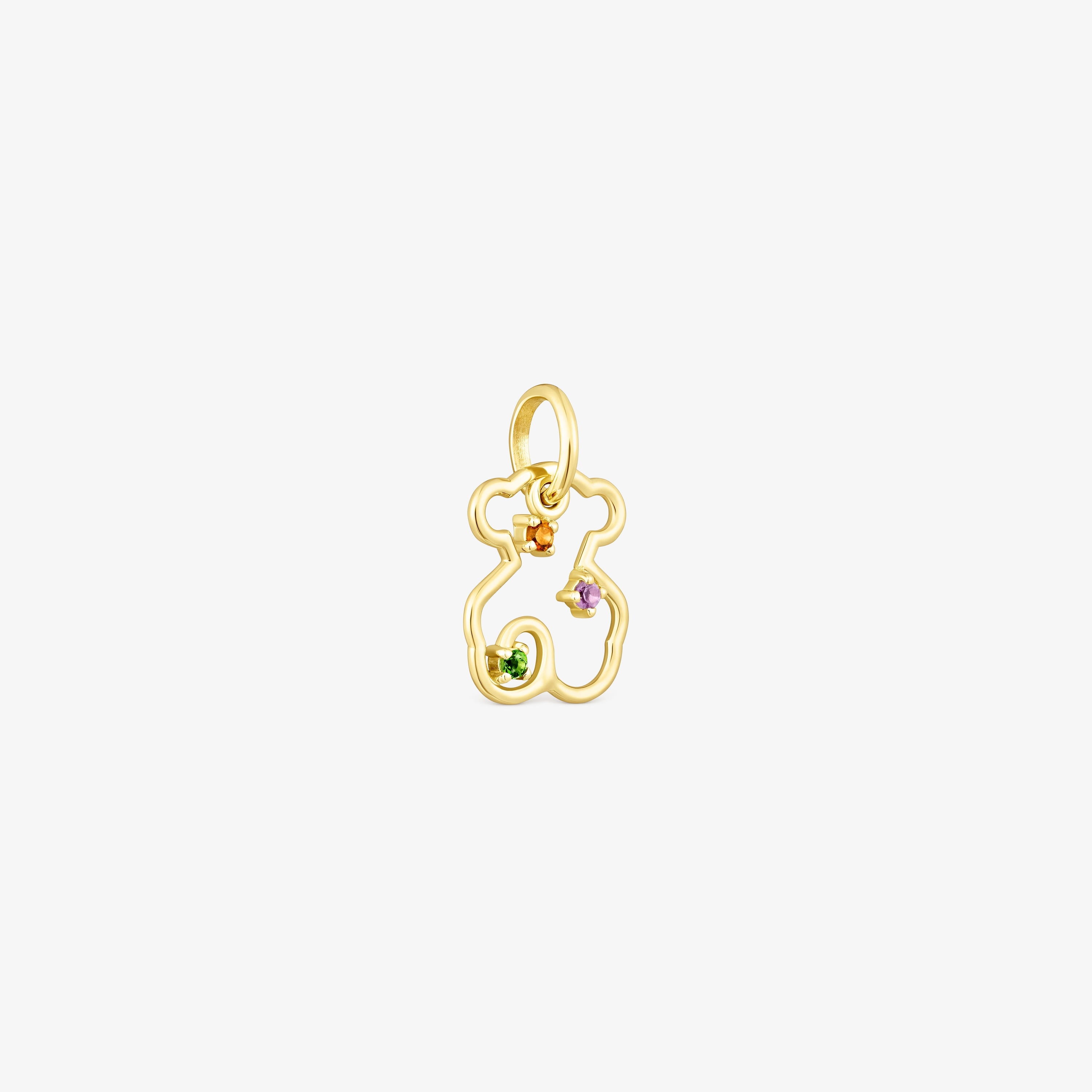 18K Solid Gold Tsuri Bear pendant with gemstones