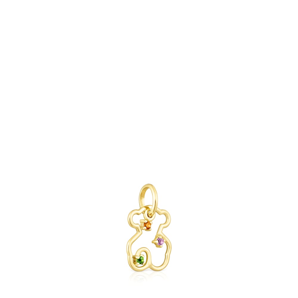 Gold Tsuri Bear pendant with gemstones image number 1