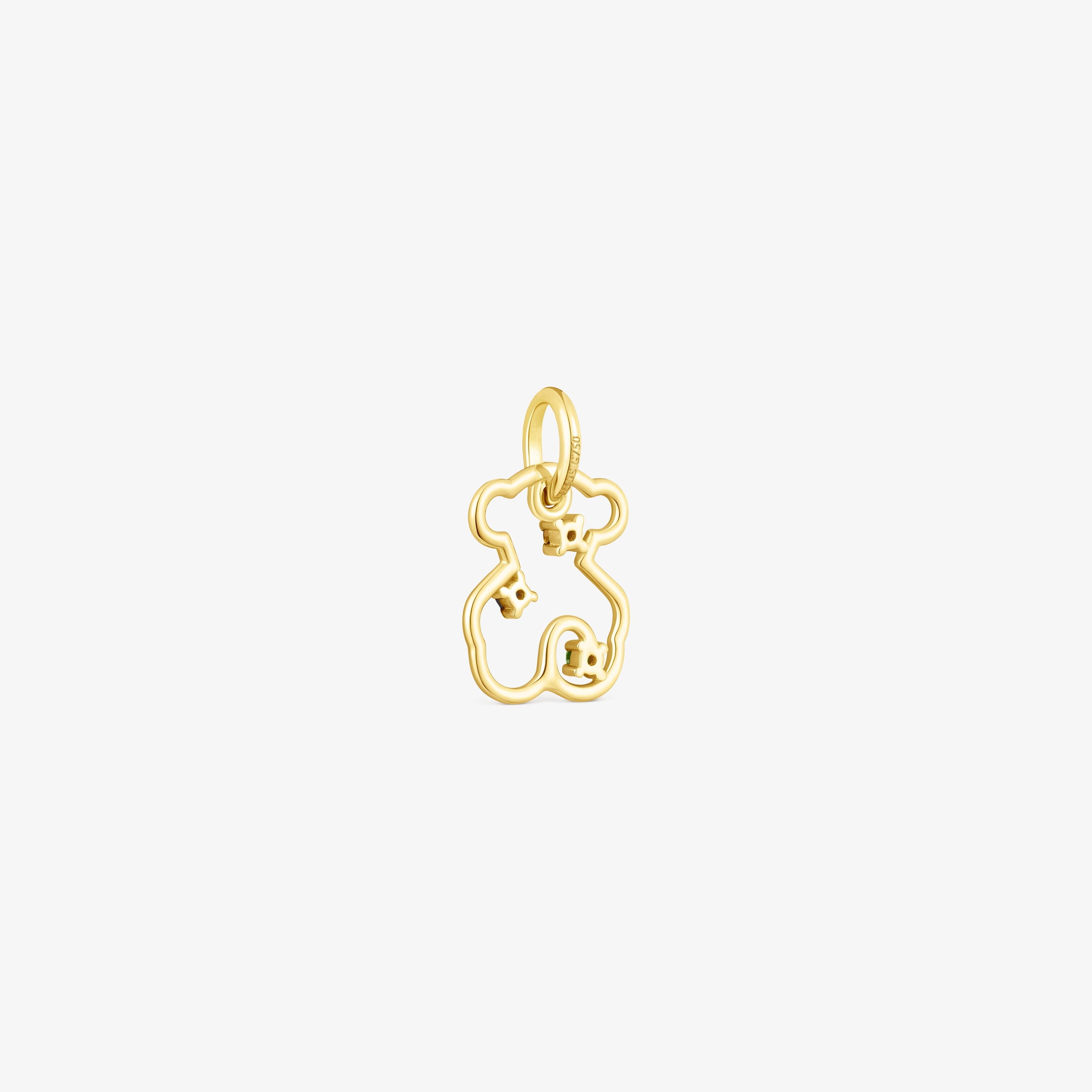 18K Solid Gold Tsuri Bear pendant with gemstones