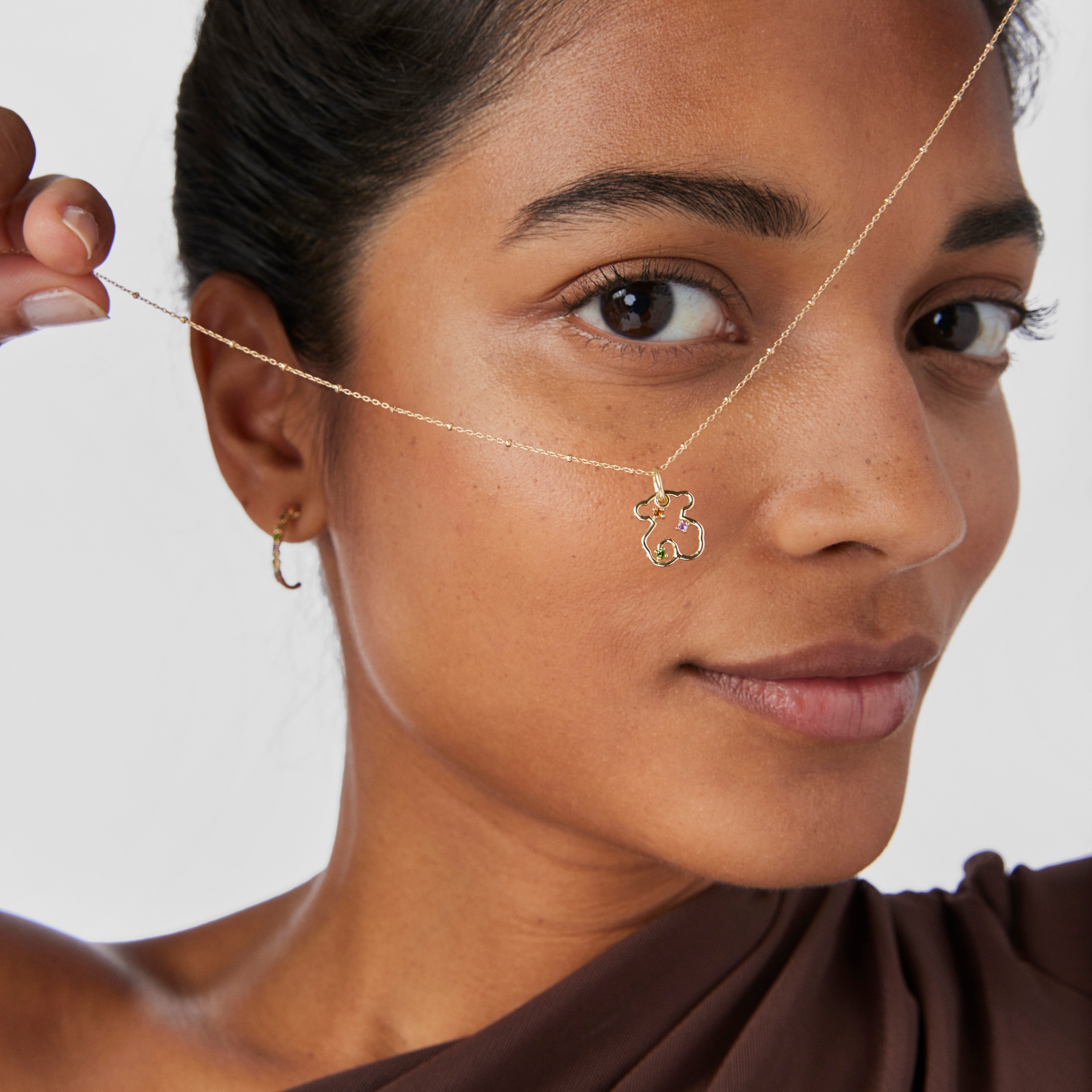 18K Solid Gold Tsuri Bear pendant with gemstones