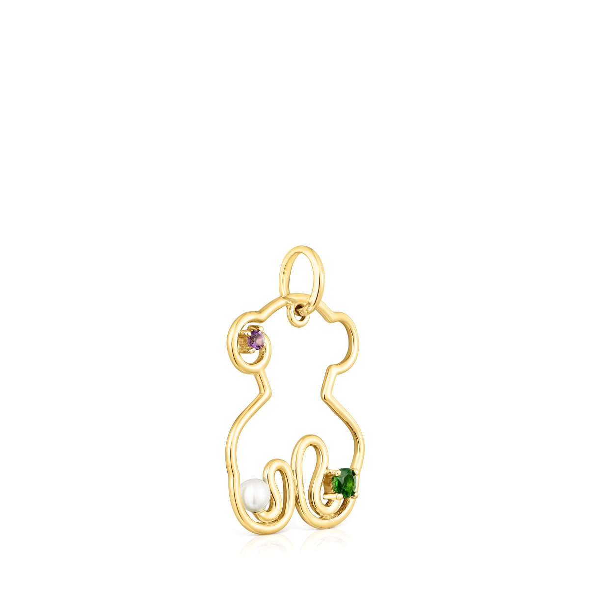 Gold Tsuri Bear pendant with gemstones and a cultured pearl