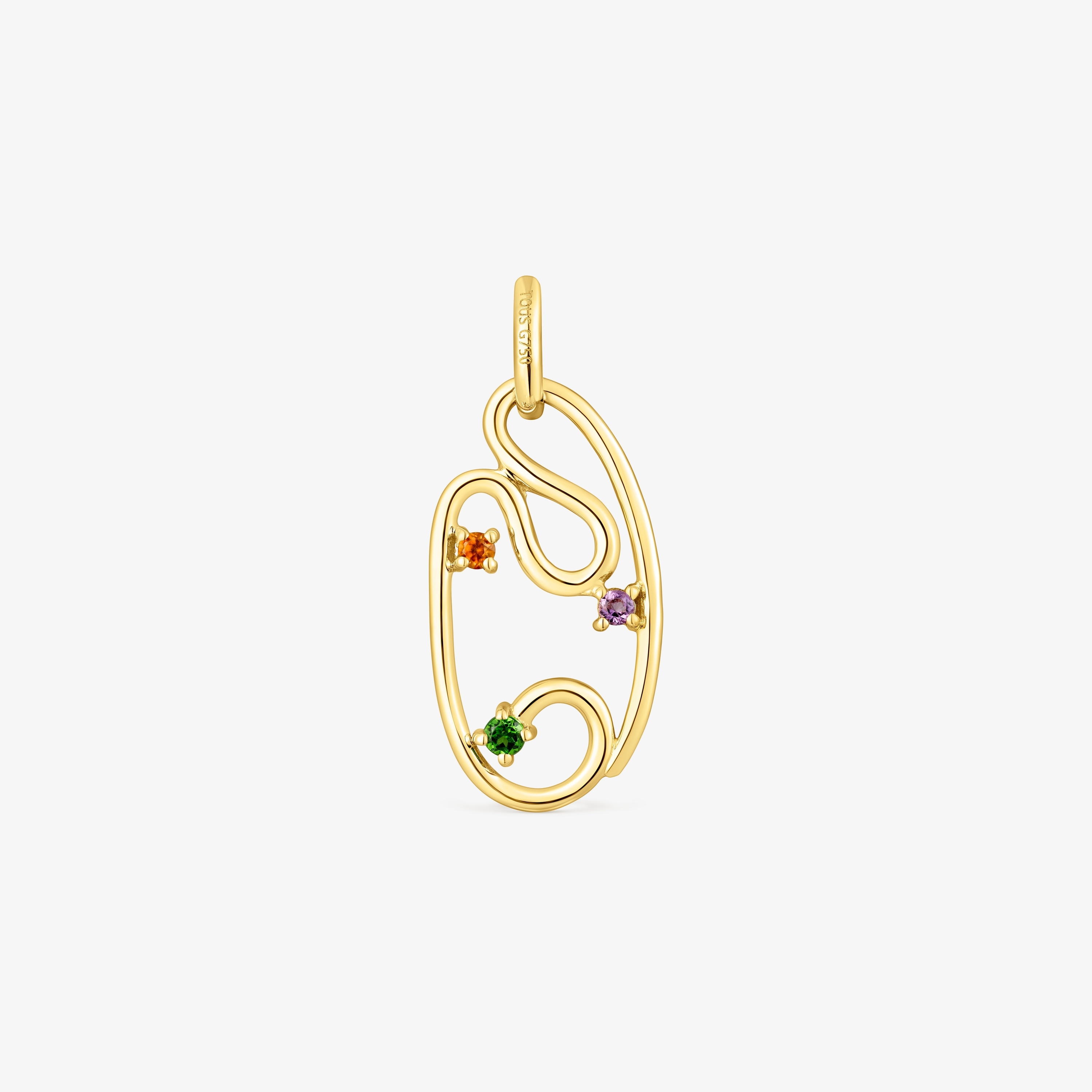 18K Solid Gold Tsuri pendant with gemstones