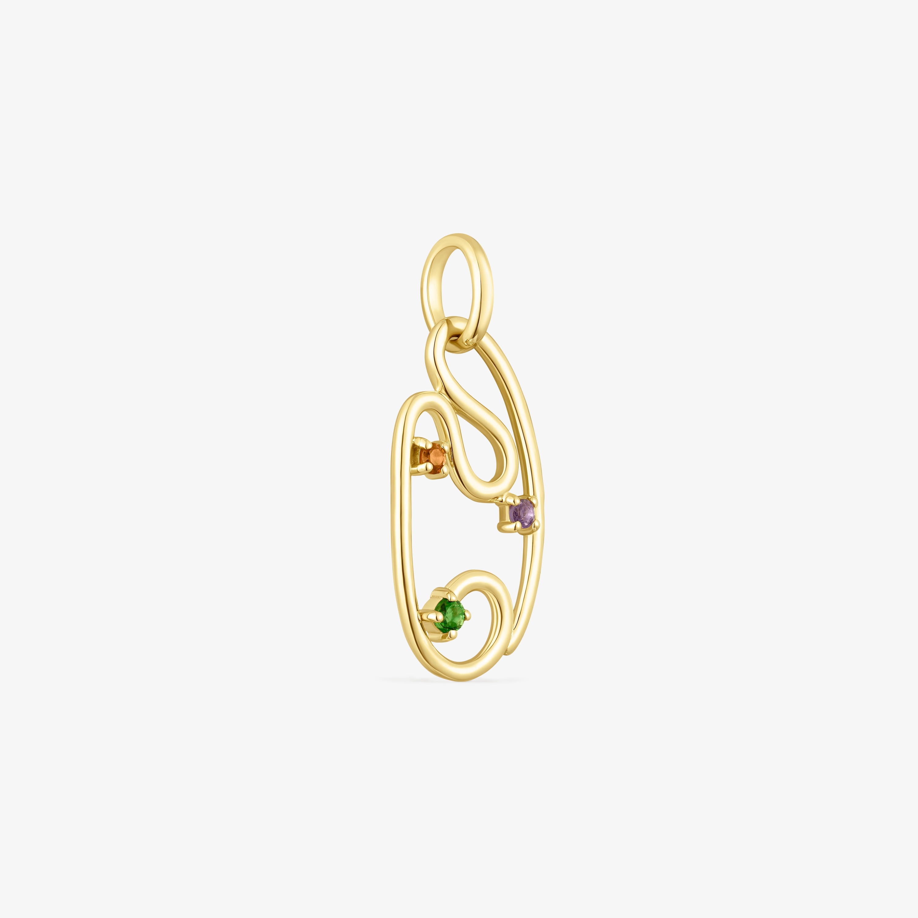 18K Solid Gold Tsuri pendant with gemstones
