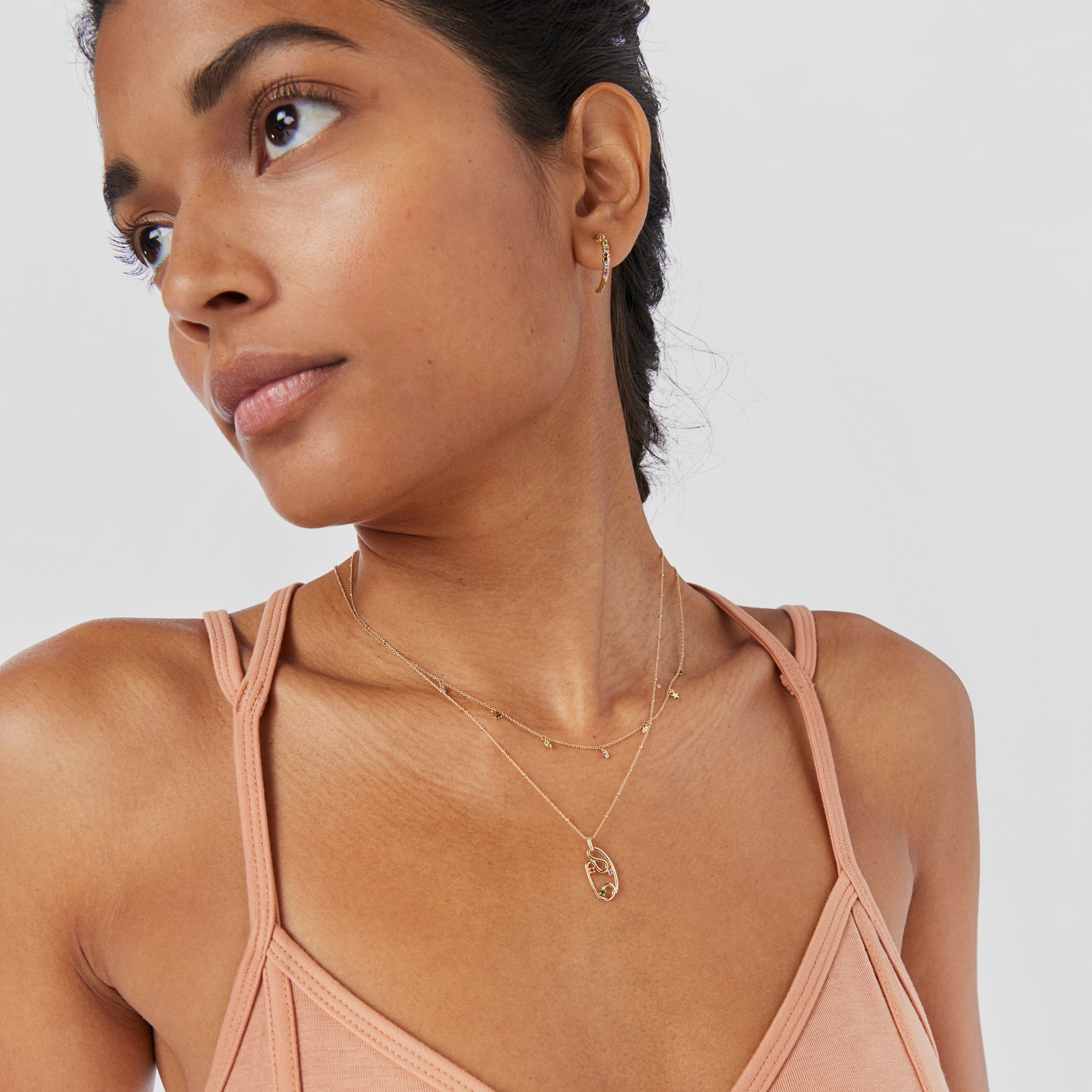 18K Solid Gold Tsuri pendant with gemstones