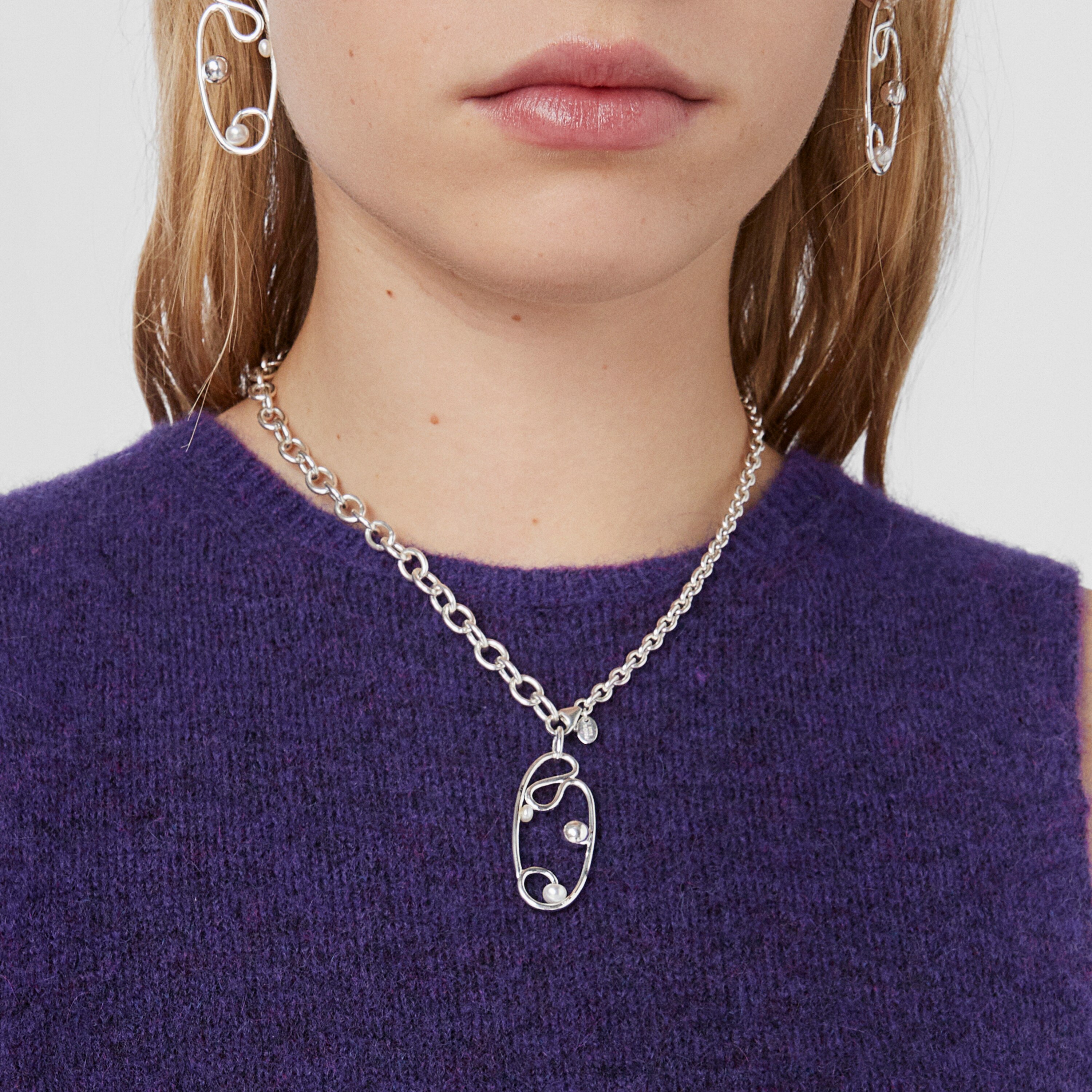 Silver Tsuri Pendant with cultured pearls