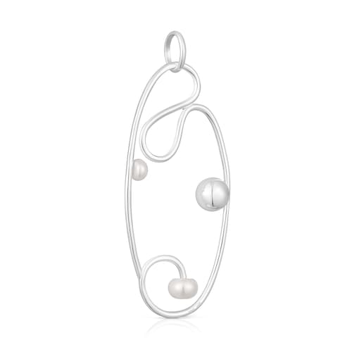 Large silver Tsuri Pendant with cultured pearls