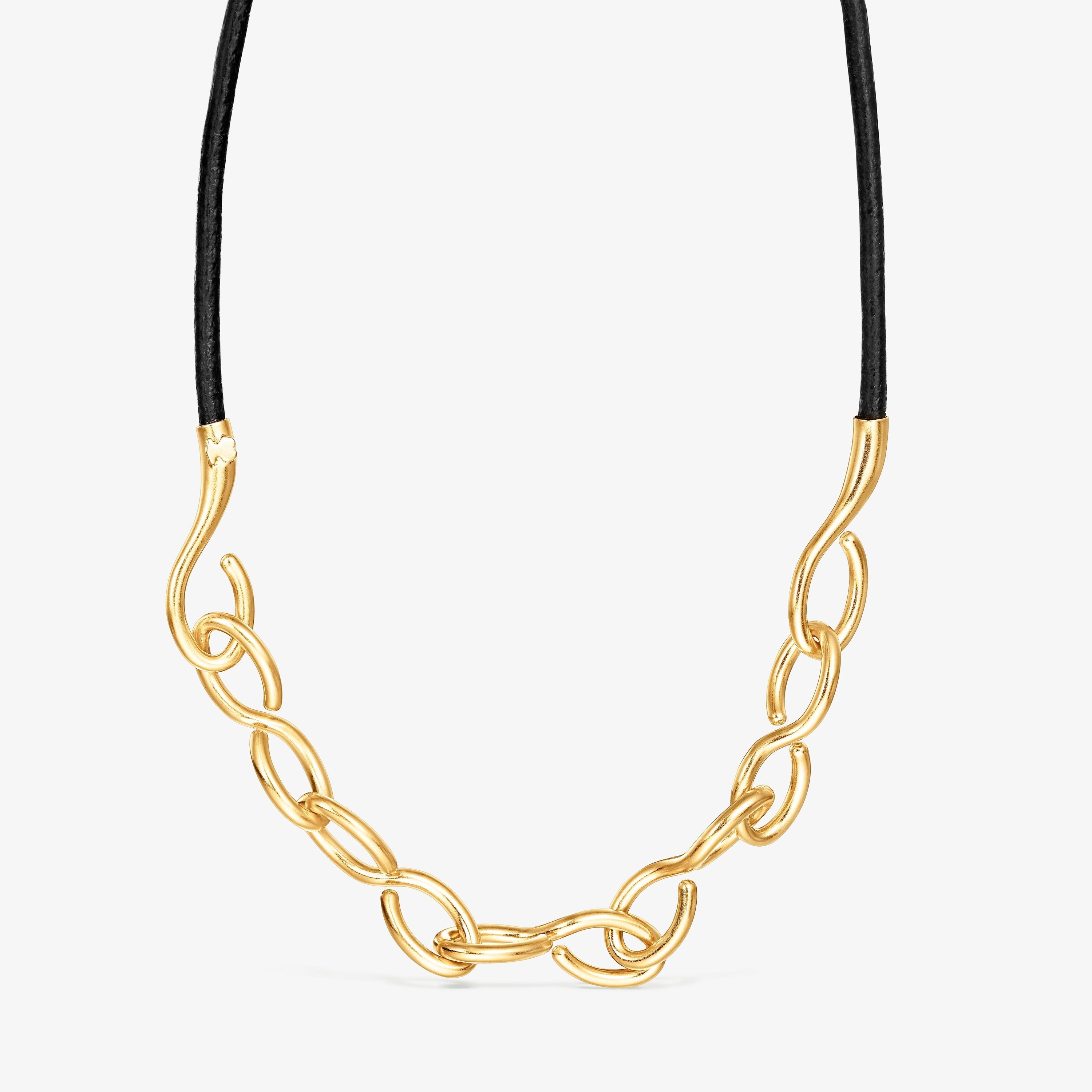 Silver vermeil and leather Bent Necklace