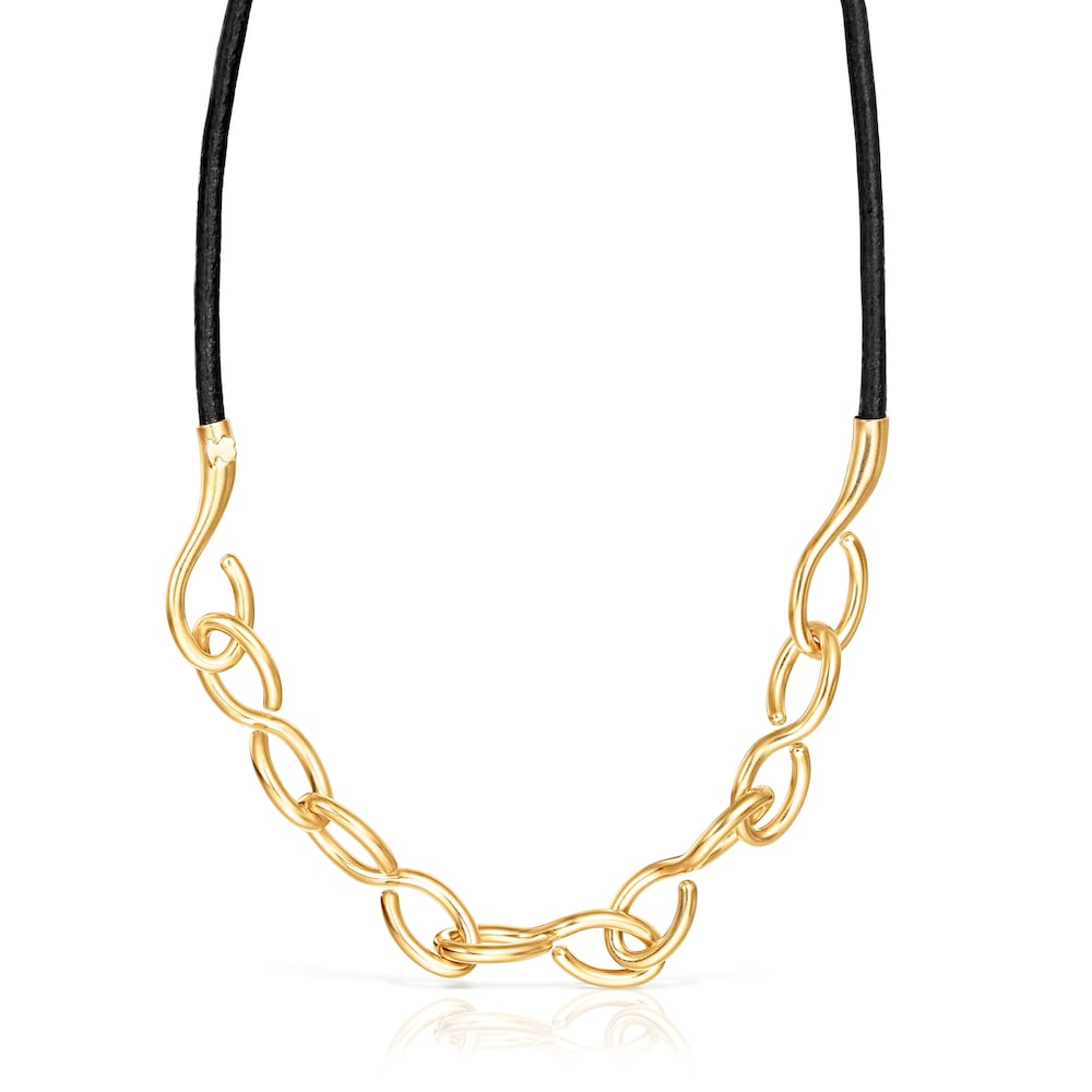 Silver vermeil and leather Bent Necklace Silver vermeil and leather Bent Necklace