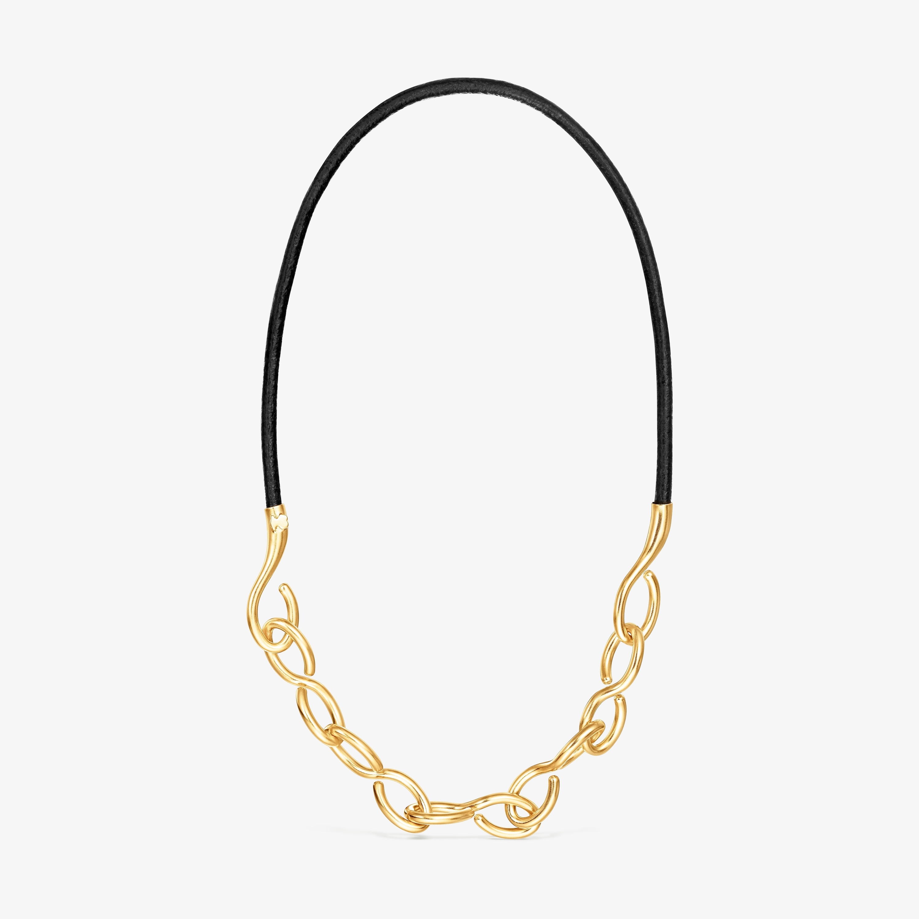 Silver vermeil and leather Bent Necklace