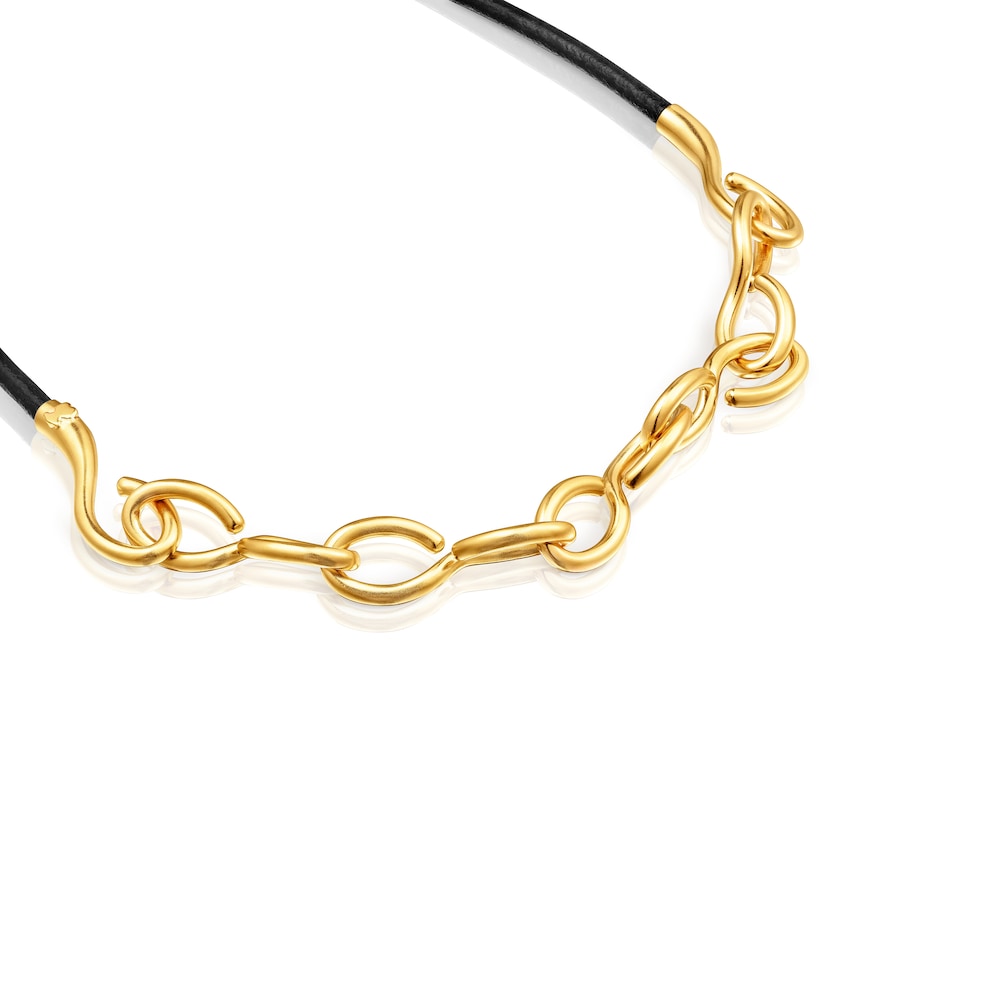Silver vermeil and leather Bent Necklace Silver vermeil and leather Bent Necklace