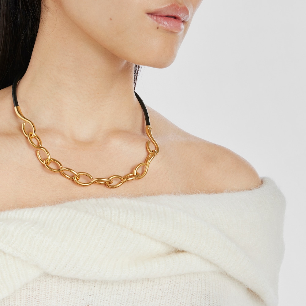 Silver vermeil and leather Bent Necklace Silver vermeil and leather Bent Necklace