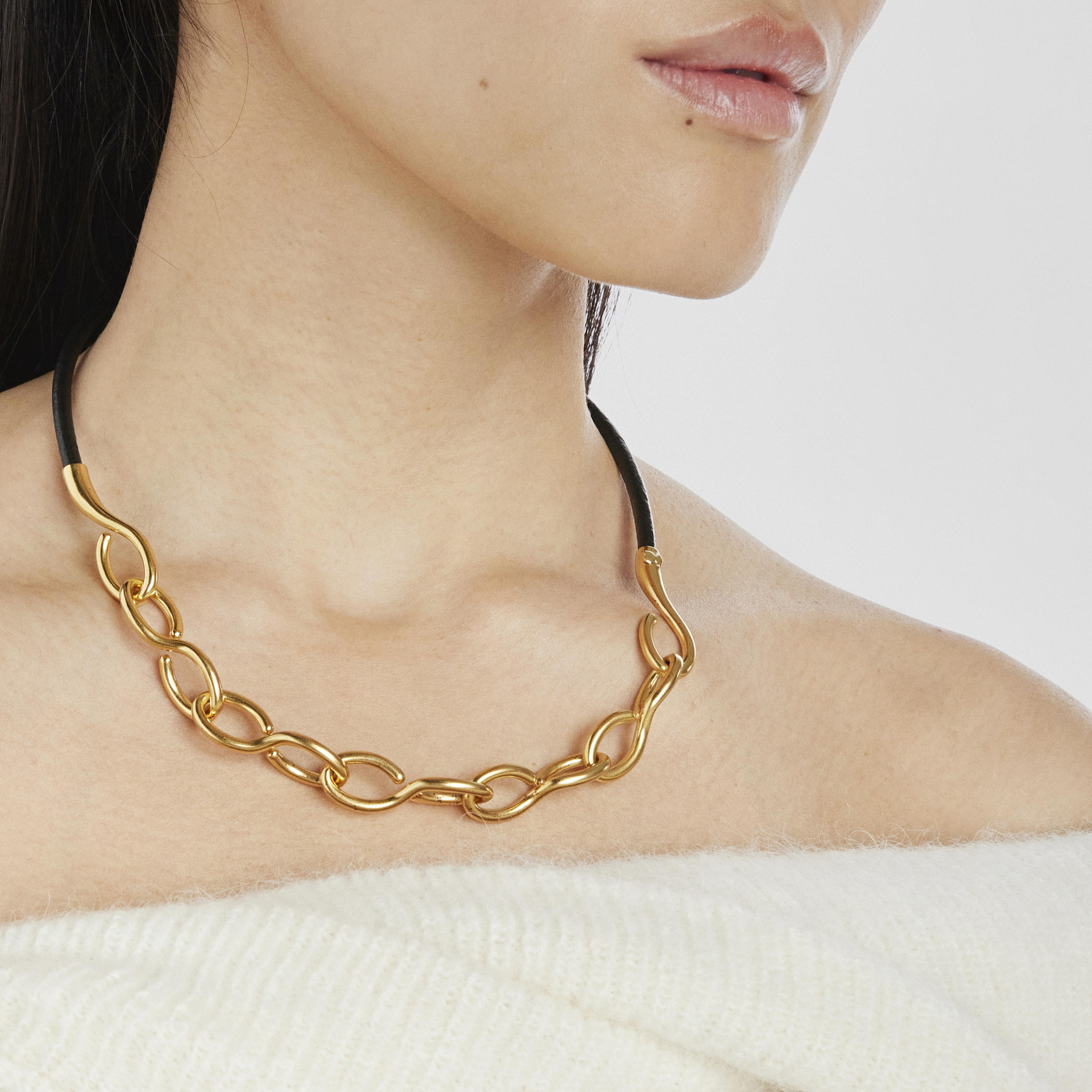 Silver vermeil and leather Bent Necklace