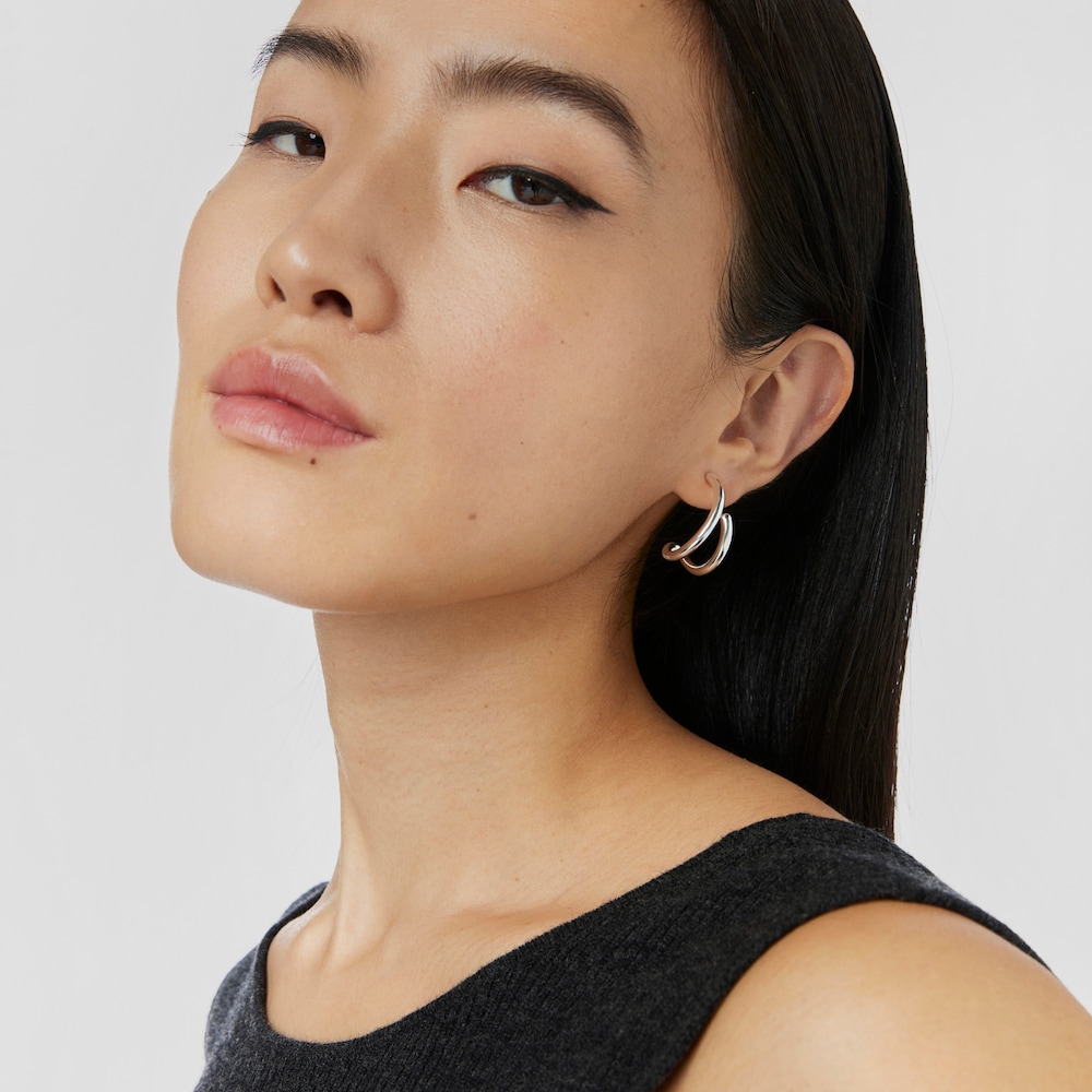 Silver Bent Hoop earrings image number 4