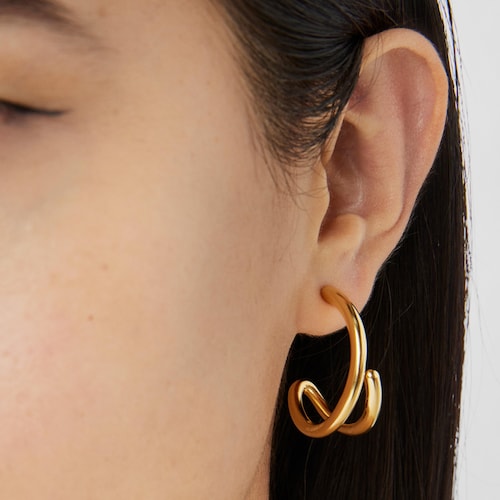 Pendientes aro con baño de oro 18 kt sobre plata Bent