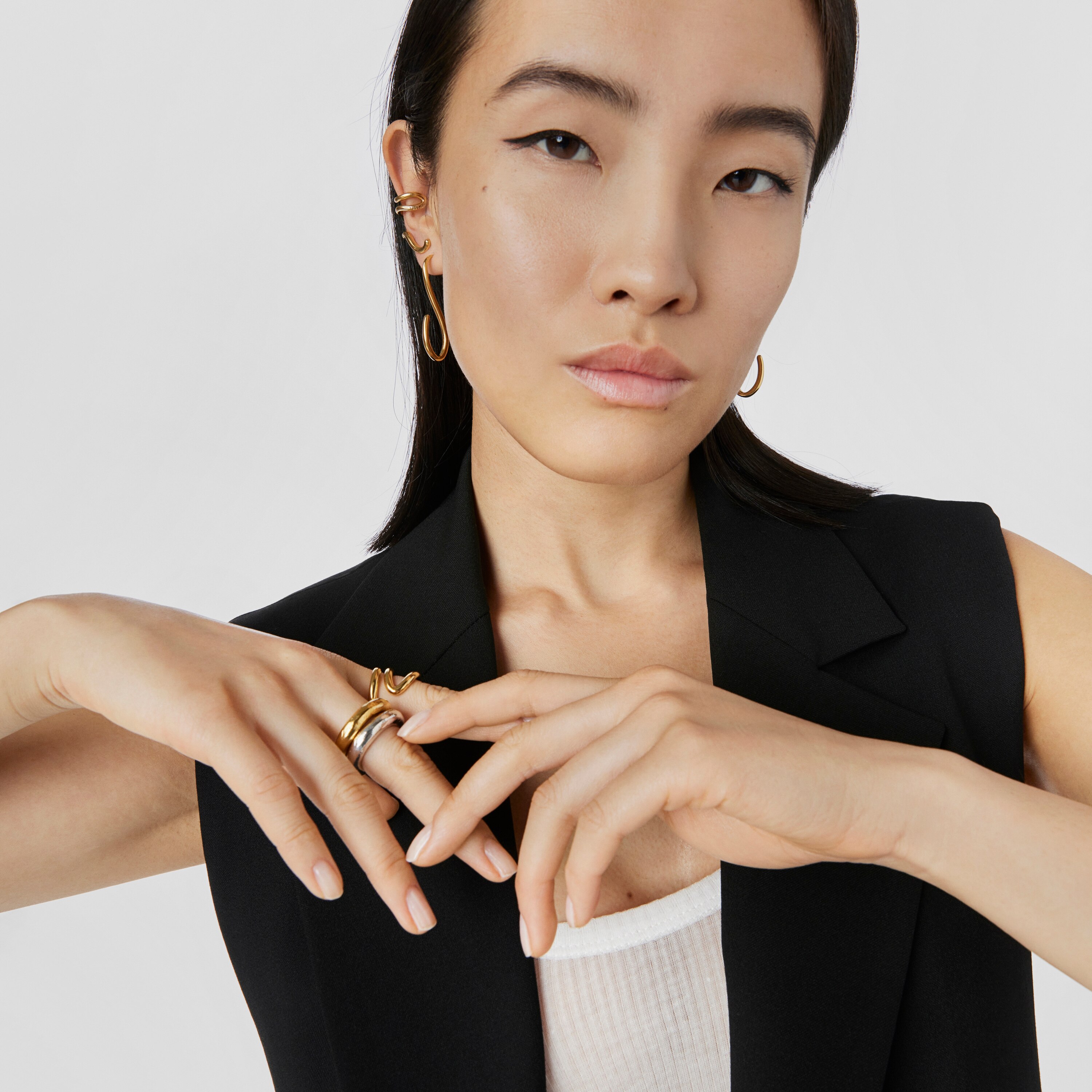 Long silver vermeil Bent Earrings