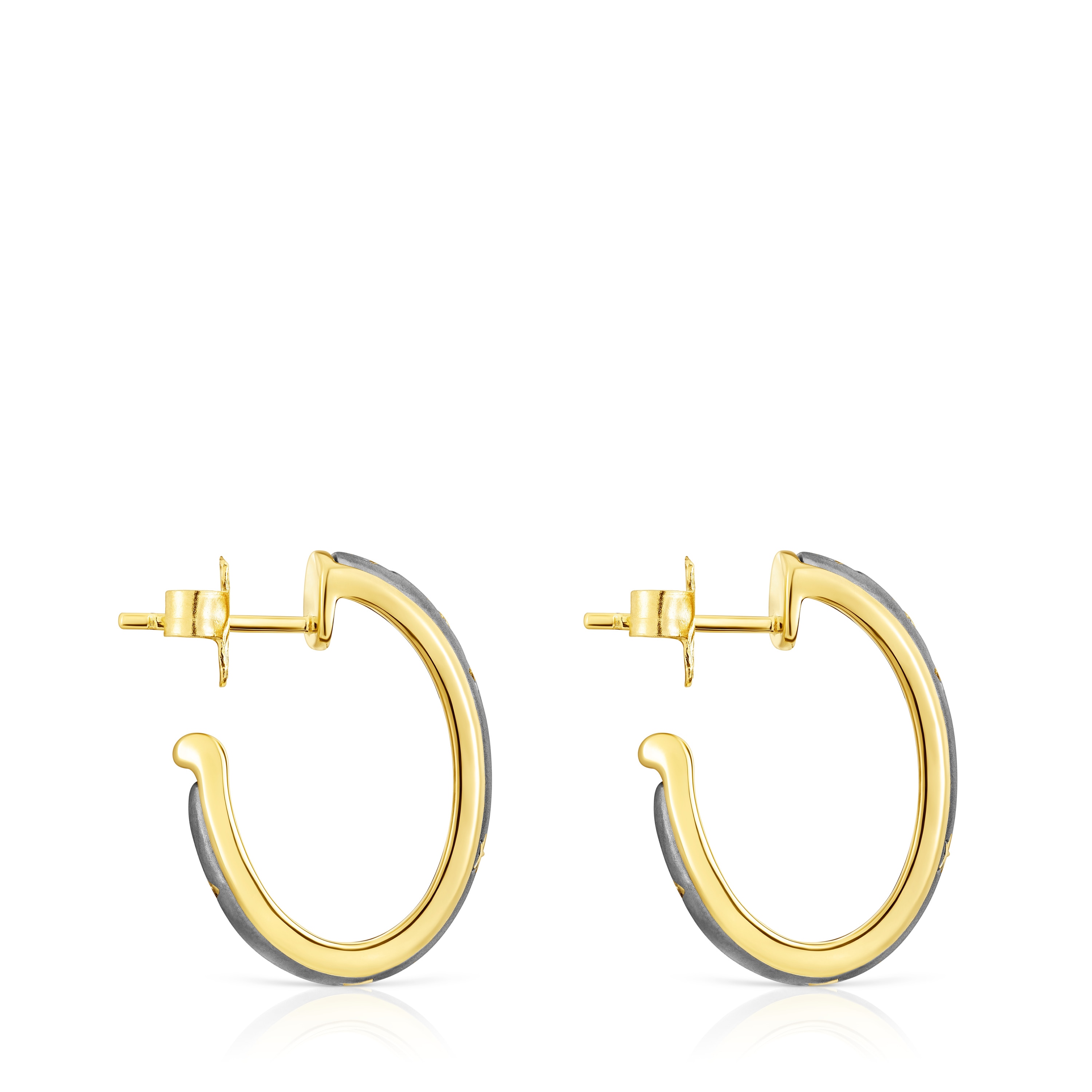 Pendientes de aro con baño de oro 18 kt sobre plata y dark silver Twiling