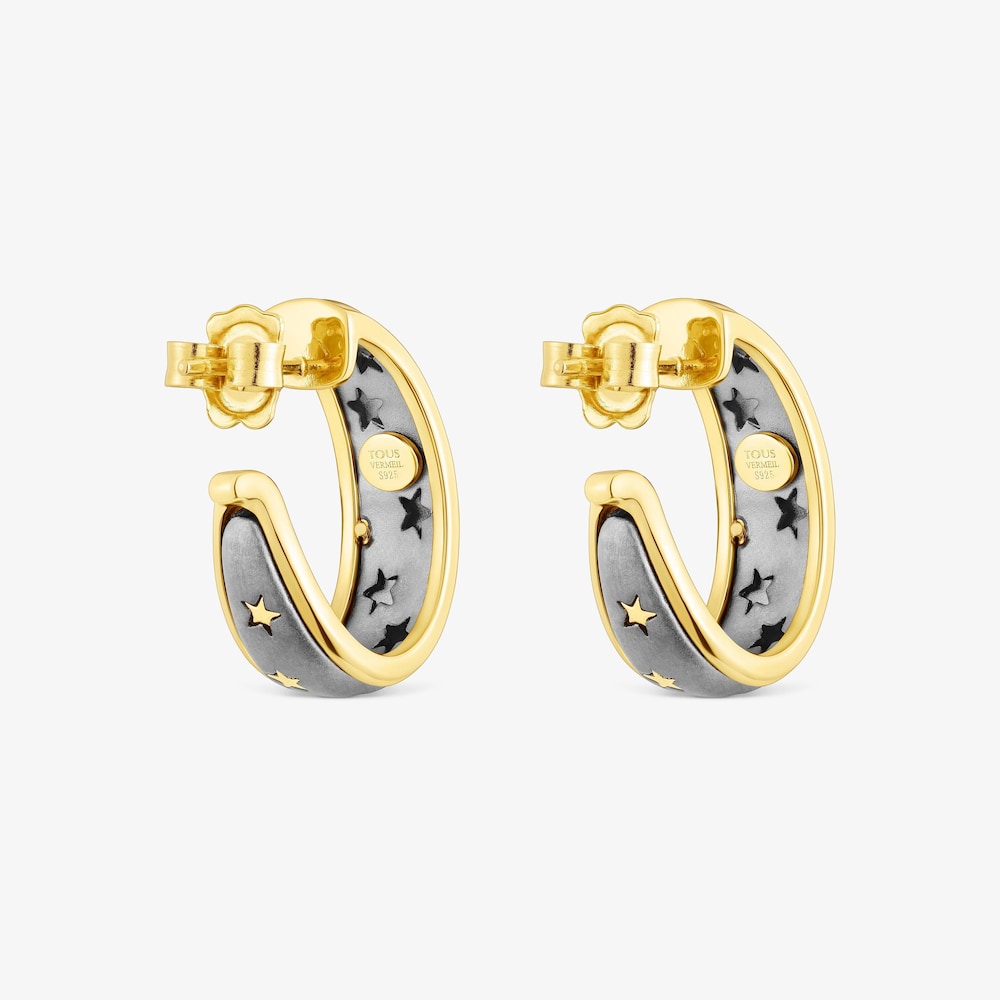 Pendientes de aro con ba&ntilde;o de oro 18 kt sobre plata y dark silver Twiling
