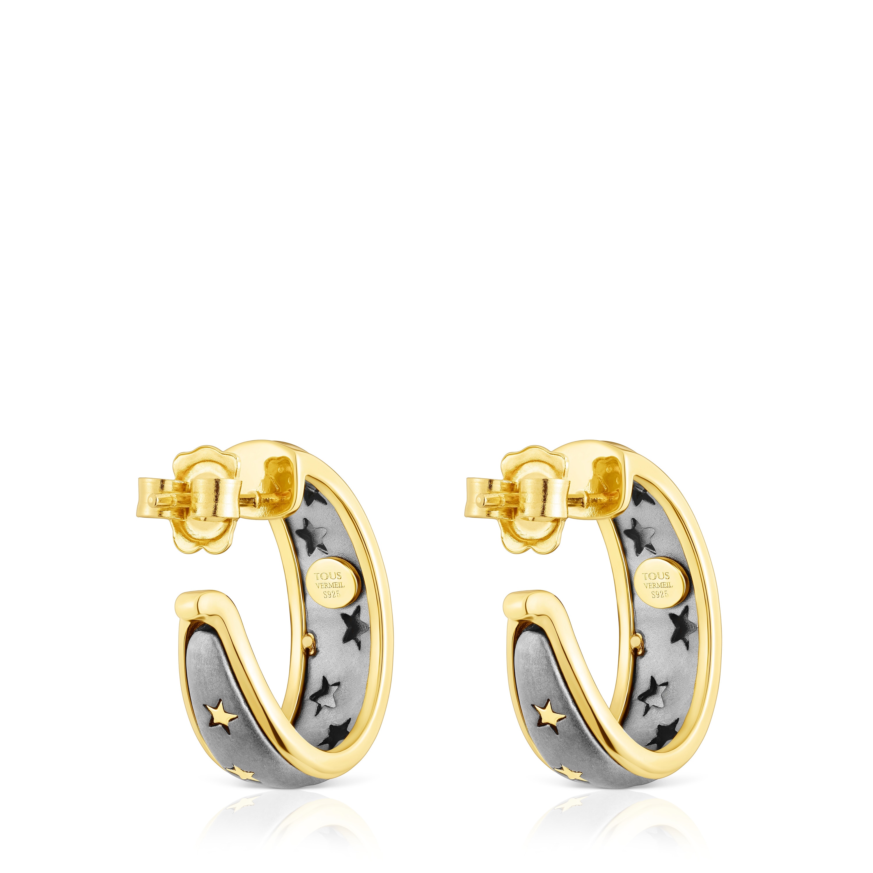 Pendientes de aro con baño de oro 18 kt sobre plata y dark silver Twiling