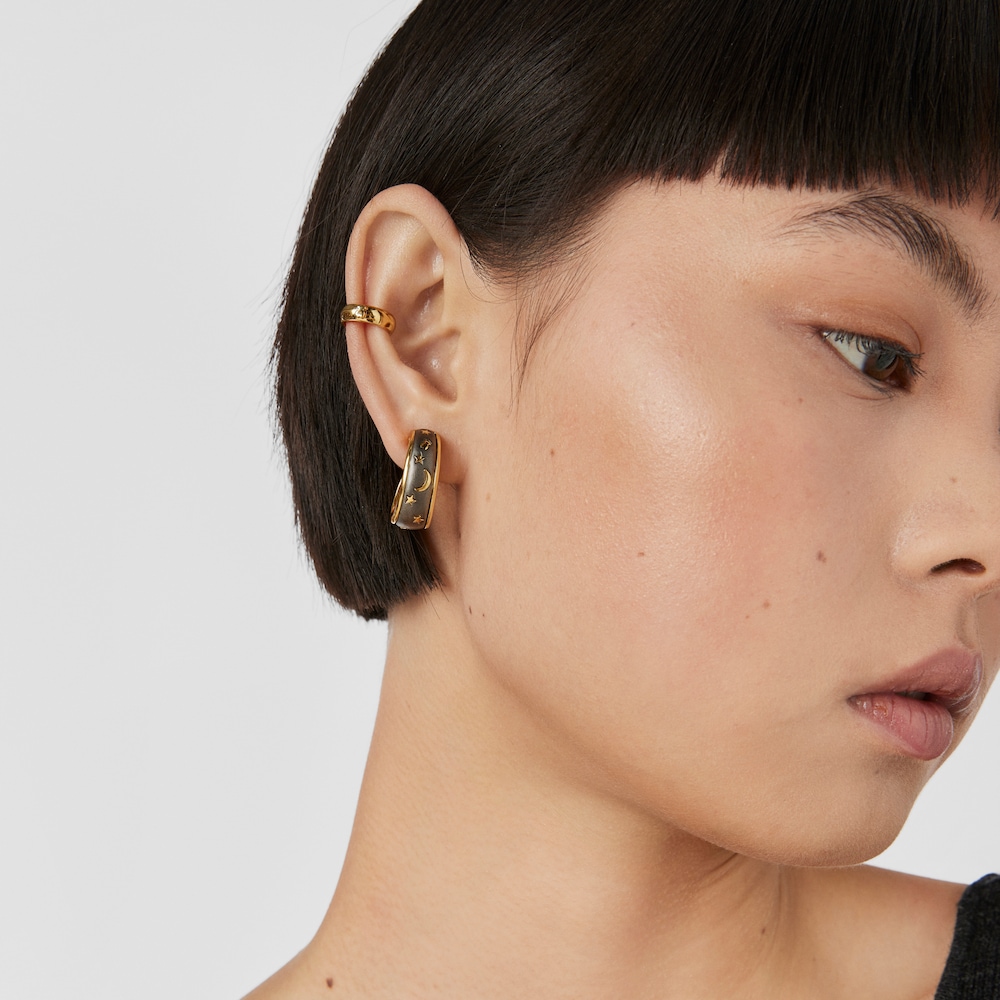 Pendientes de aro con ba&ntilde;o de oro 18 kt sobre plata y dark silver Twiling