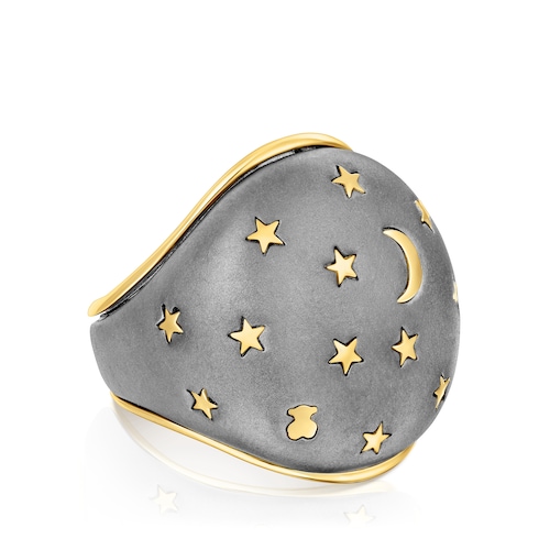 Silver vermeil and dark silver Twiling Domed ring