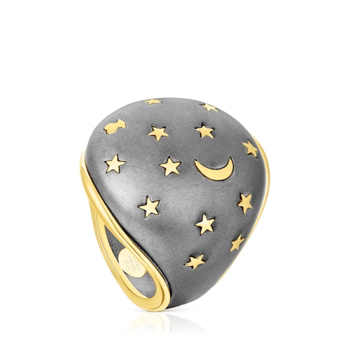 Silver vermeil and dark silver Twiling Domed ring
