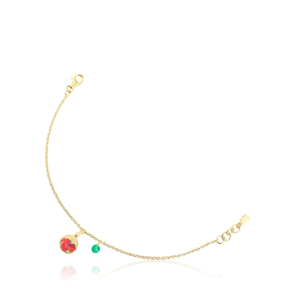 Pulsera con baño de oro 18 kt sobre plata y calcedonia y flor Maga image number 0