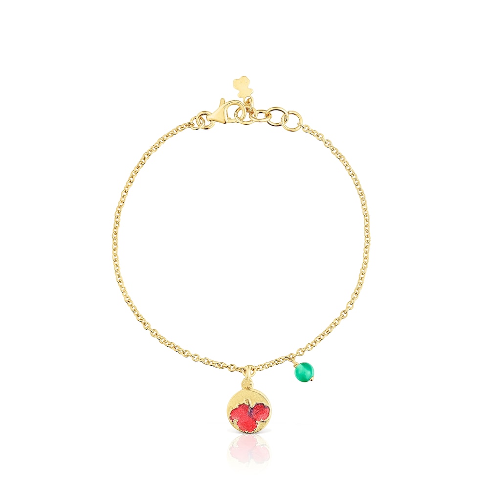 Pulsera con baño de oro 18 kt sobre plata y calcedonia y flor Maga image number 1