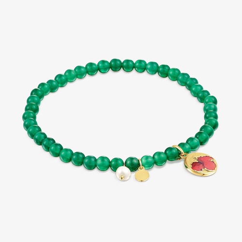 Silver vermeil and chalcedony Maga Elastic bracelet with flower