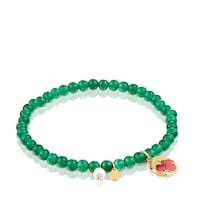 Pulsera elástica de calcedonia y motivo con baño de oro 18 kt sobre plata y flor Maga
