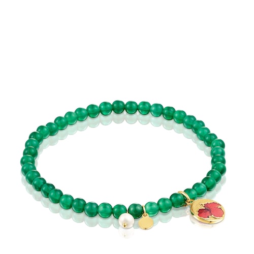 Silver vermeil and chalcedony Maga Elastic bracelet with flower