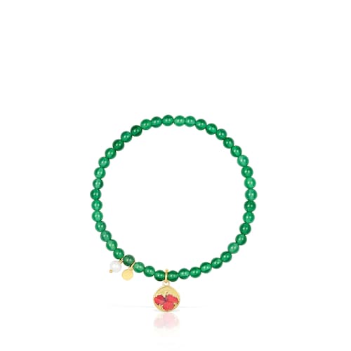 Silver vermeil and chalcedony Maga Elastic bracelet with flower