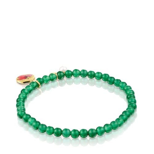 Silver vermeil and chalcedony Maga Elastic bracelet with flower