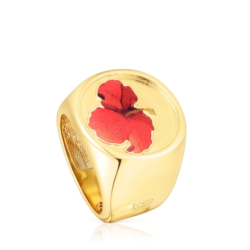 Silver vermeil Maga Signet ring with flower