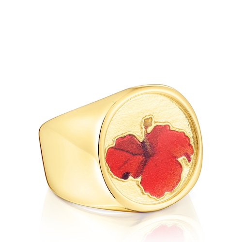 Silver vermeil Maga Signet ring with flower