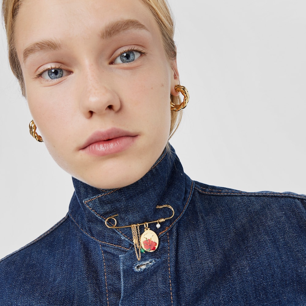 Silver vermeil Maga Brooch with cultured pearl, chalcedony, bear and flower