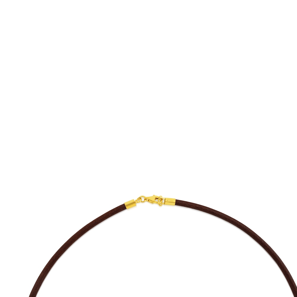 42&nbsp;cm brown 3&nbsp;mm Leather TOUS Chokers Choker with 18K Solid Gold Clasp.