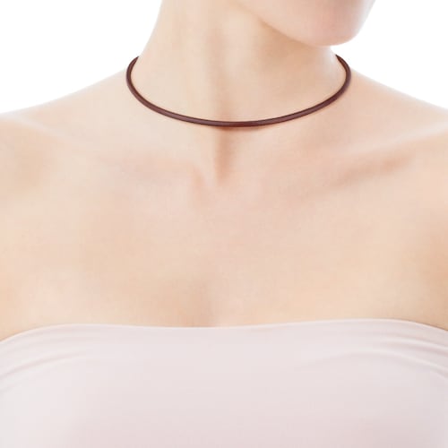 Gargantilla TOUS Chokers de Cuero de 3 mm marrón con cierre de Oro, 42 cm