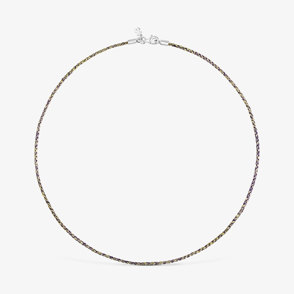 Collar de hilo trenzado amarillo y lila con cierre de plata Effecttous